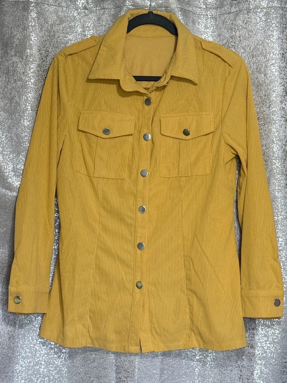 Corduroy Button-Front Shirt-Jacket in Mustard